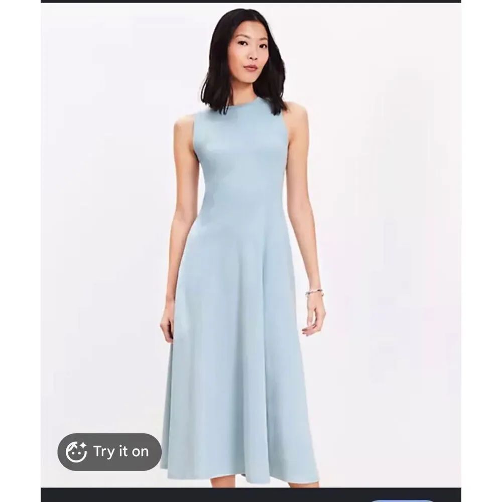 Loft baby blue seam a line sleeveless midi dress large